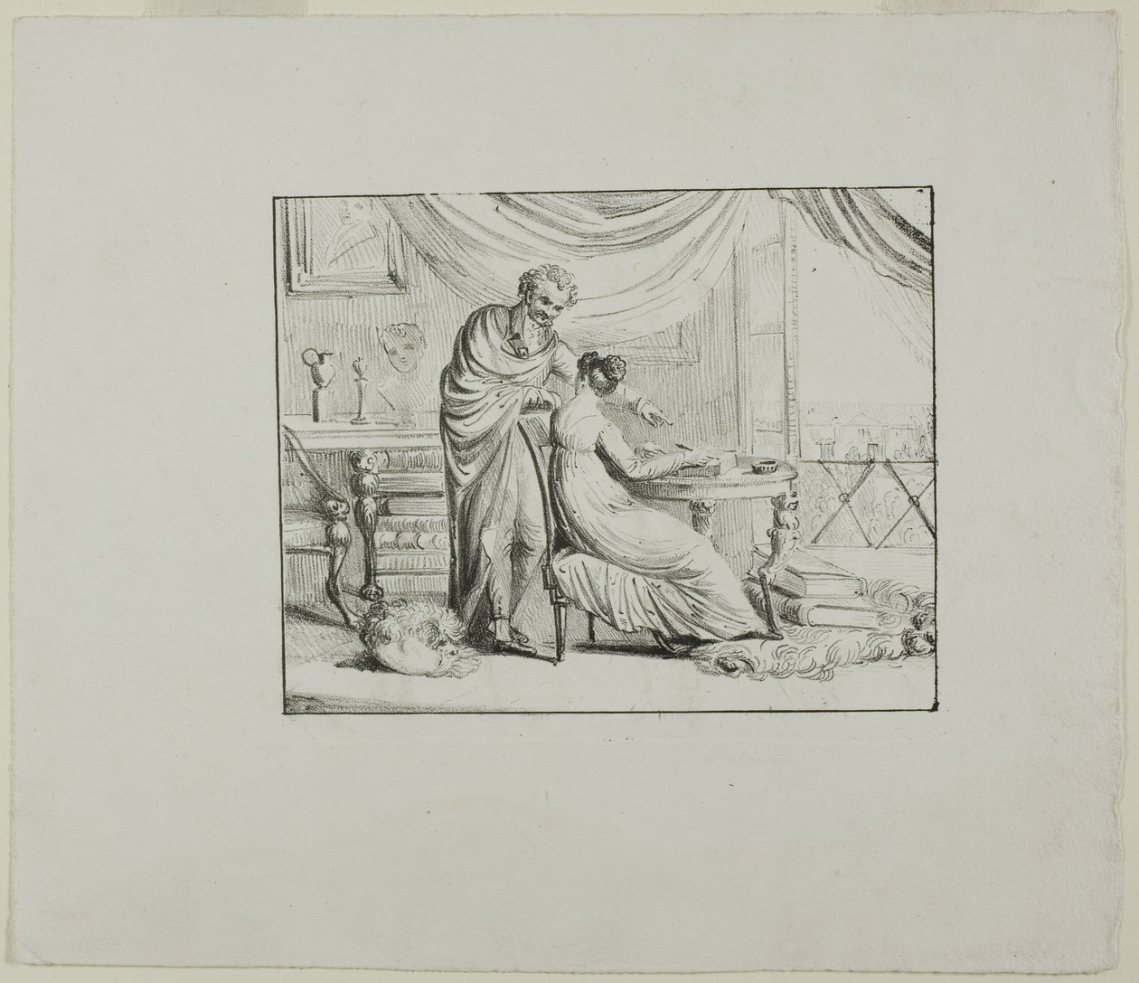 Denon unterrichtet eine junge Frau beim Zeichnen auf einem lithografischen Stein von Dominique Vivant Denon