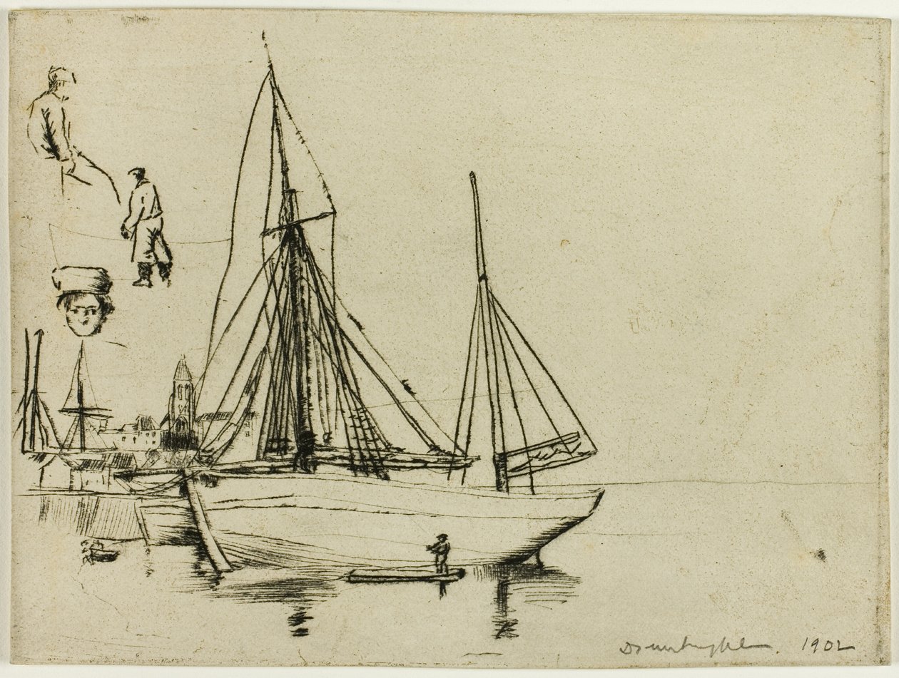 Skizze von Fischerbooten und Seeleuten von Donald Shaw MacLaughlan