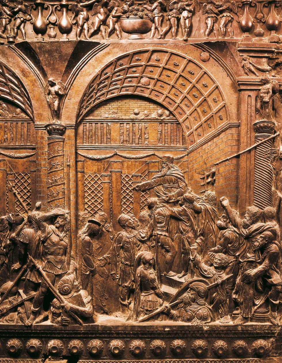 Christus vor Kaiphas geführt. 1460. Basrelief auf Bronze von Donatello