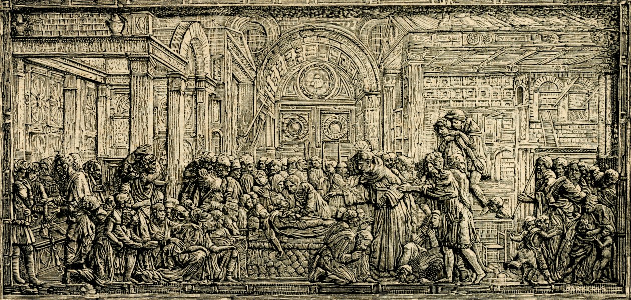 Wunder des habgierigen Herzens, Altar des Heiligen Antonius, Bronze-Relief von Donatello, Basilika des Heiligen Antonius von Padua, Padua, Venetien, Italien, Holzschnitt aus Le cento città d
