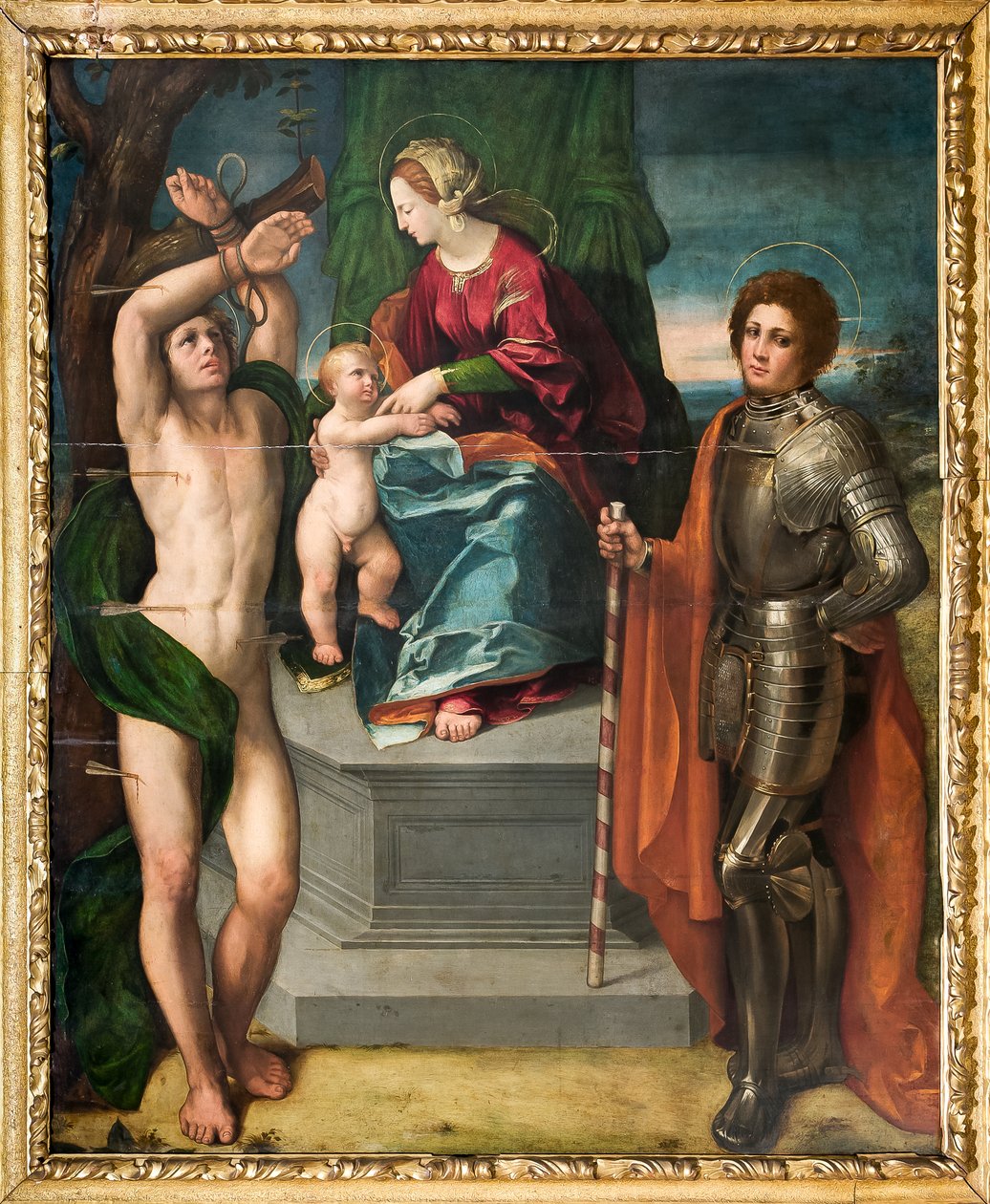 Madonna mit Jesuskind und St. Sebastian und St. Georg (Detail) von Dosso Dossi