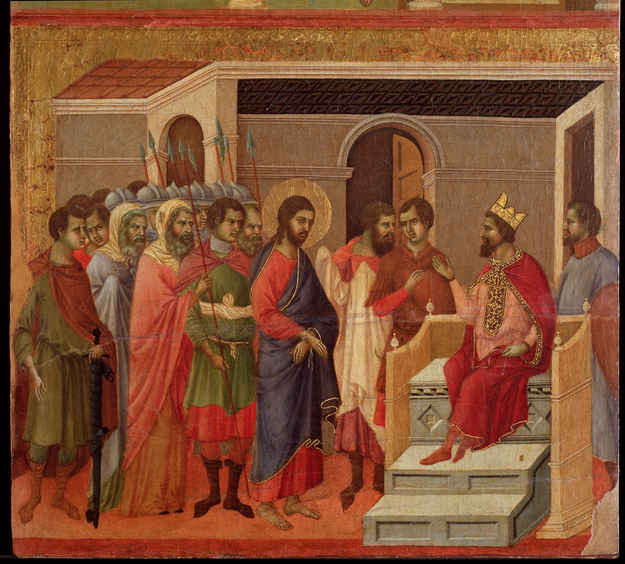 Jesus vor Herodes (Maestà-Altarbild) von Duccio di Buoninsegna