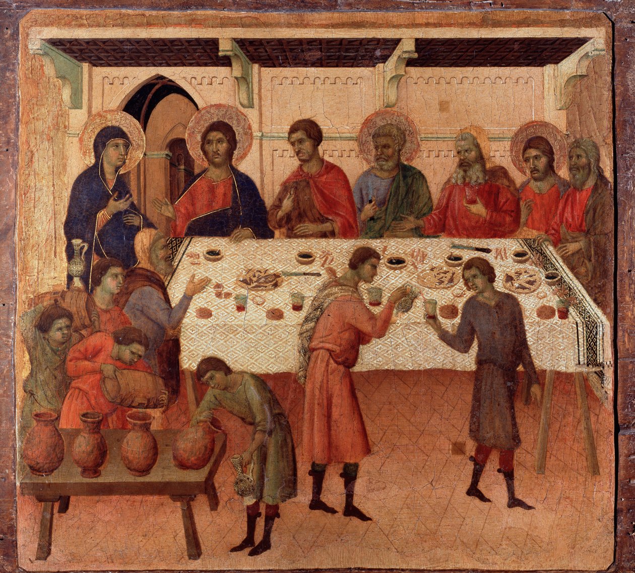Die Hochzeit zu Kana. Rückseite des Altars von Duccio di Buoninsegna