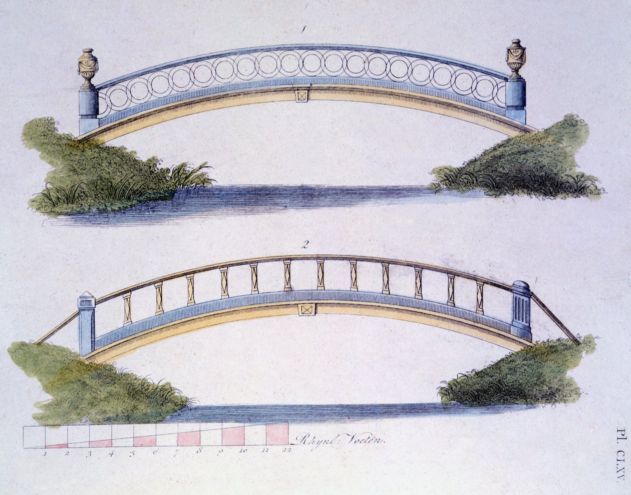 Brückendesigns aus dem Magazin der Gartenschätze von G. van Laar, veröffentlicht 1802 von Dutch School