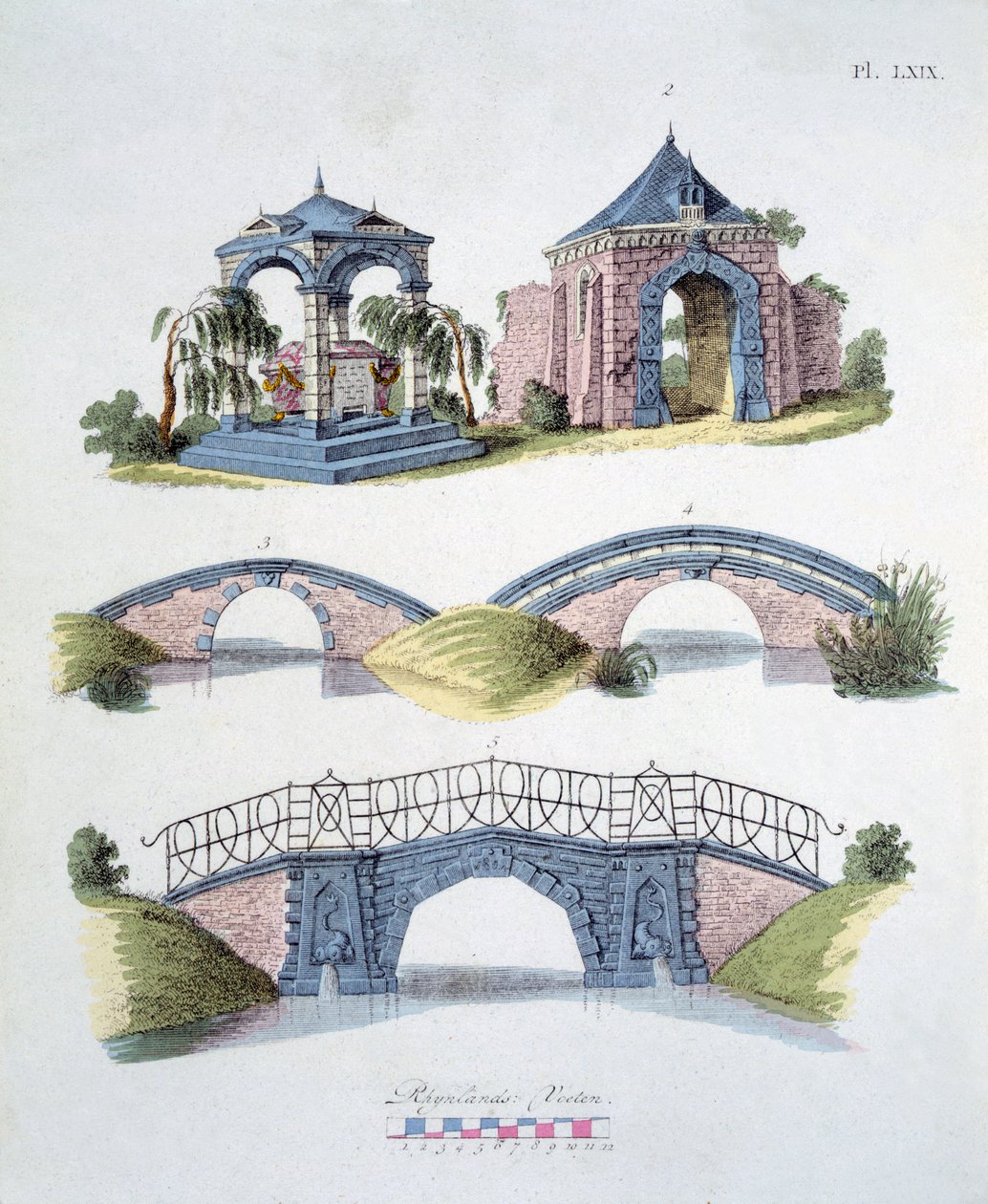 Gartendekorationen, aus Magazin der Gartenschätze von G. van Laar, veröffentlicht 1802 von Dutch School