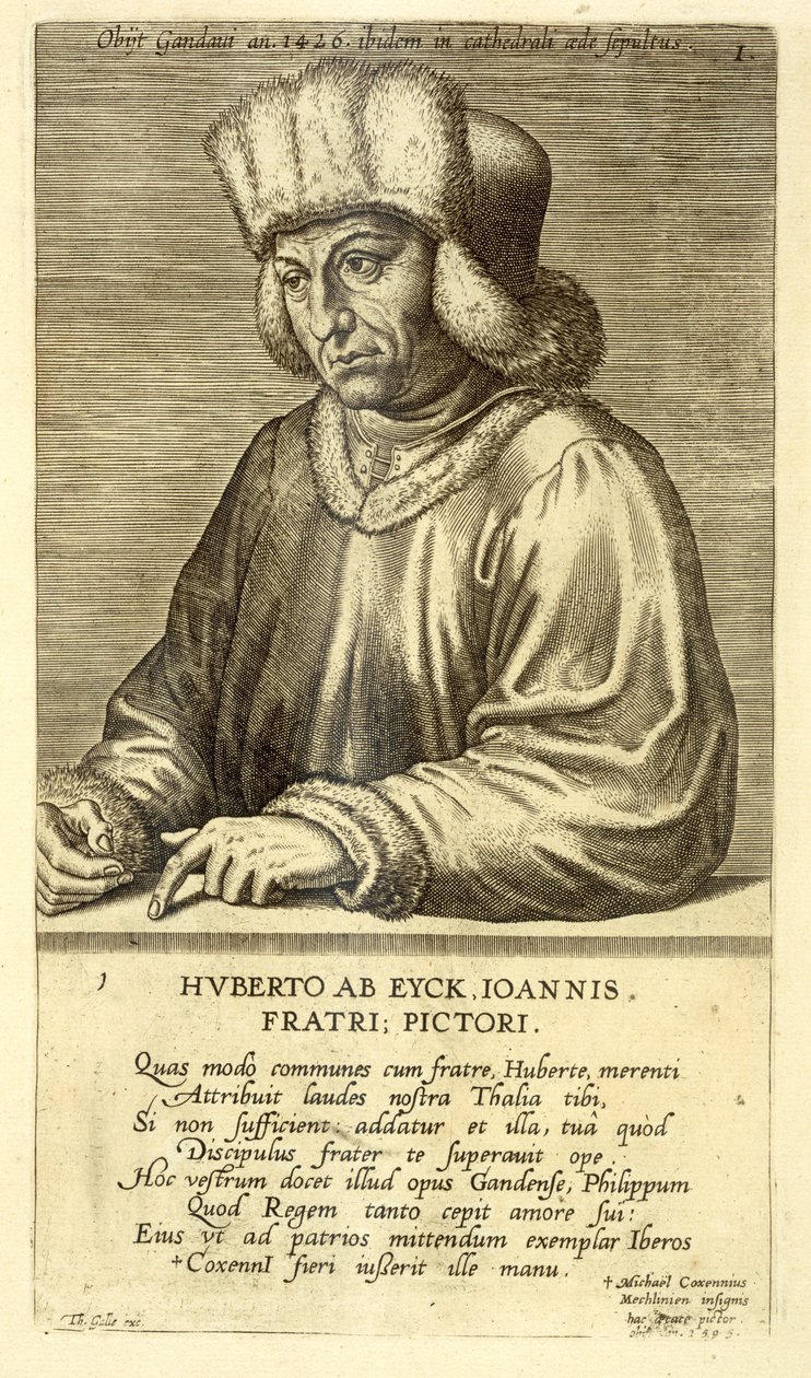 Porträt von Hubert van Eyck (1366-1426) Tafel 1 aus einer Serie von Künstlerporträts, graviert von Theodor Galle (1571-1633) von Dutch School