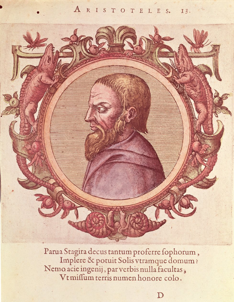 Der Philosoph Aristoteles (384-322 v. Chr.), Illustration aus Veterum et Recentium Medicorum Philosophorumque Icones von Johannes Sambucus (1531-1584), veröffentlicht von Plantin in Antwerpen 1574 (Farbstich) von Dutch School