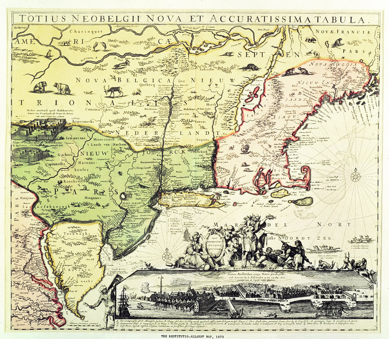 Die Restitutio-Allardt-Karte von Neu-Amsterdam, graviert und veröffentlicht von Carolus Allardt, 1673 (Kupferstich) von Dutch School