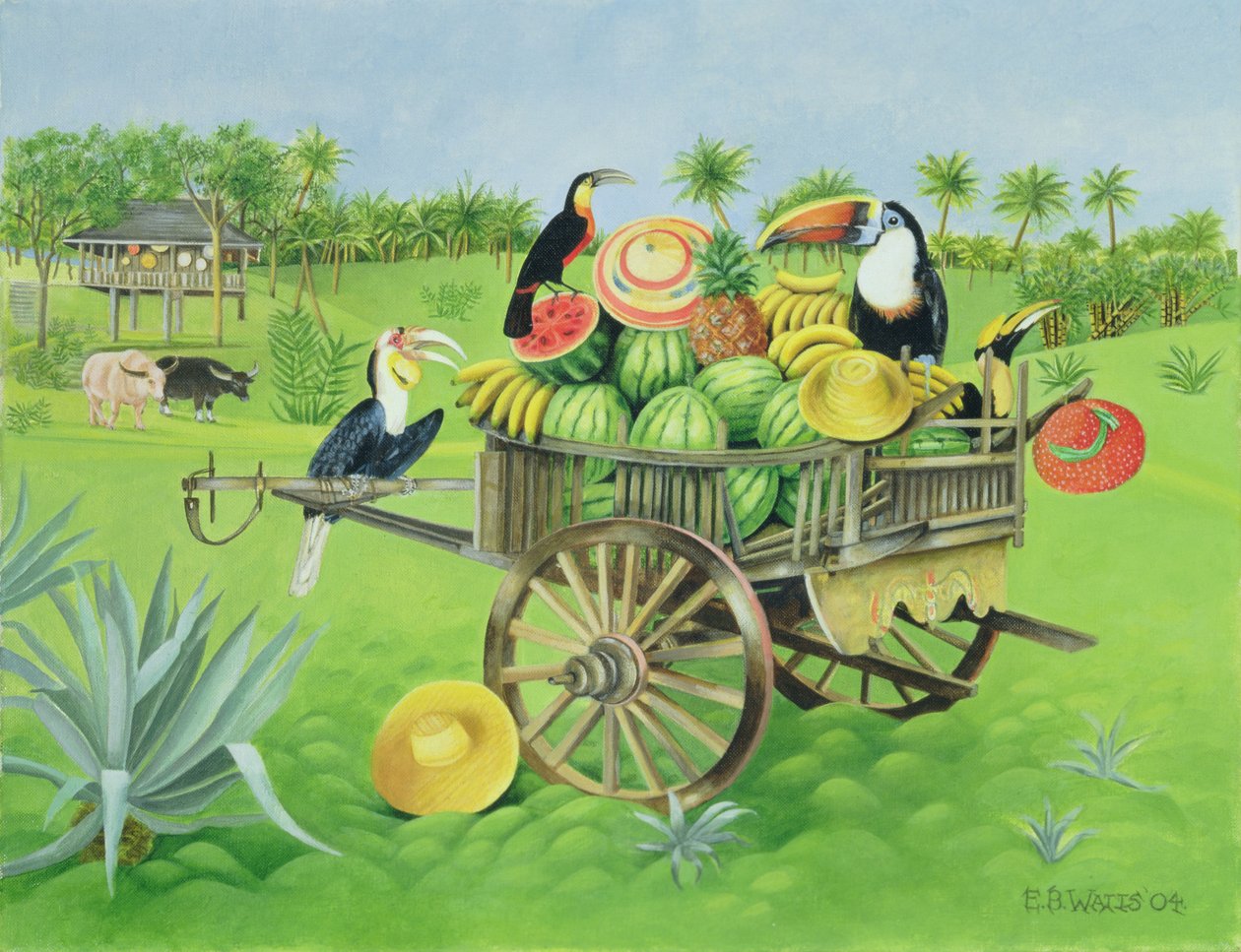 Tukane und Wassermelonen in altem thailändischen Wagen, 2004 von E.B. Watts