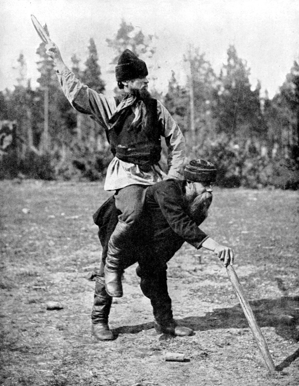 Finnen spielen Kykka, das Nationalspiel, 1936 von ENA