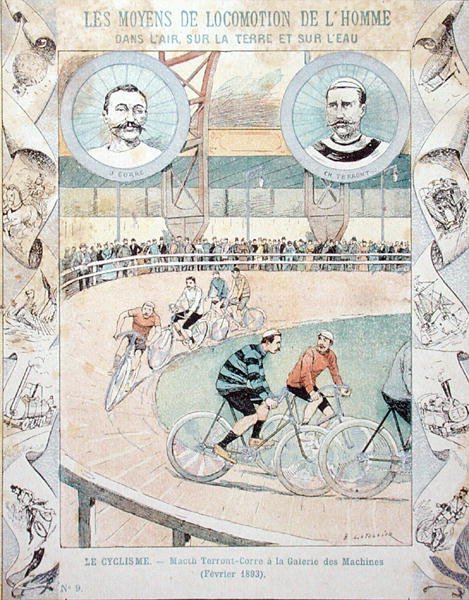 Charles Terront (1857-1932) und Jules Corre in der Galerie des Machines im Februar 1893, aus einem Schulbuch von E. Letellier