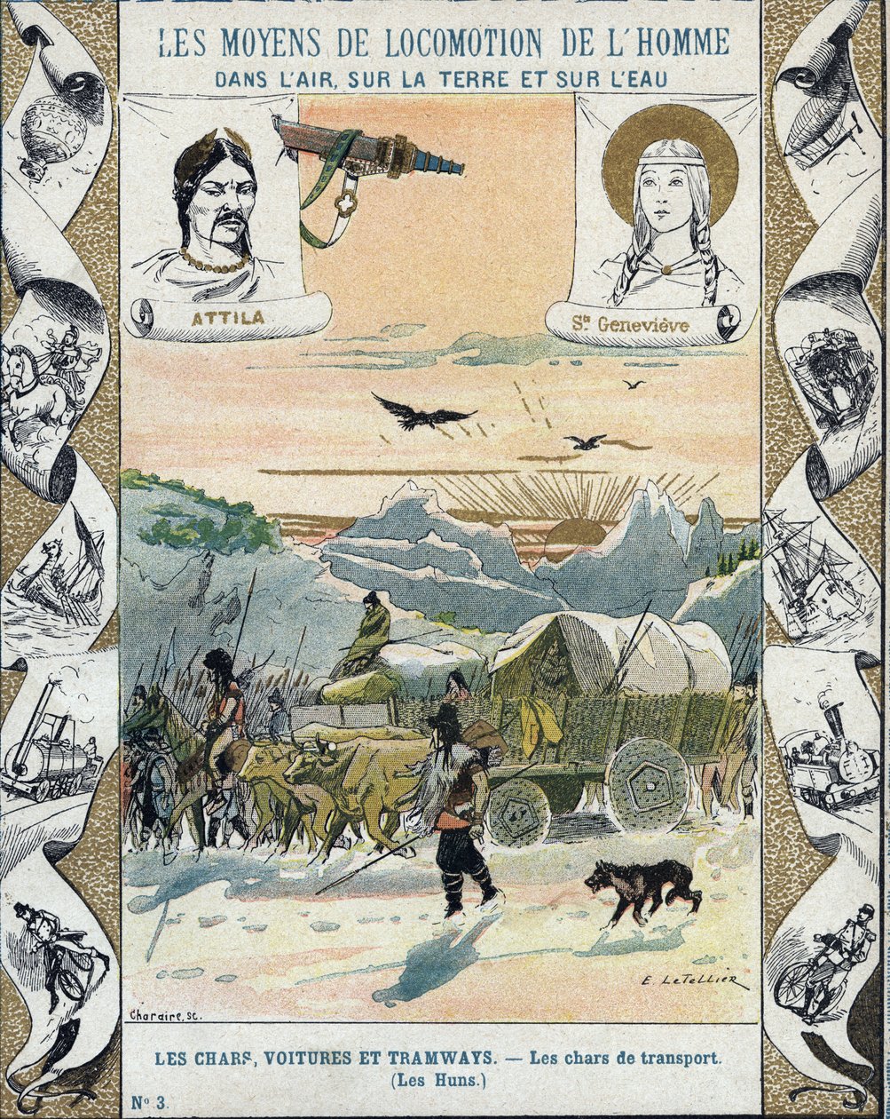 Transportpanzer - Die Hunnen von Attila (ca. 395-453) - Barbarische Invasionen - Illustration von E Letellier - Historisches Notizbuch, Ende des 19. Jahrhunderts von E. Letellier