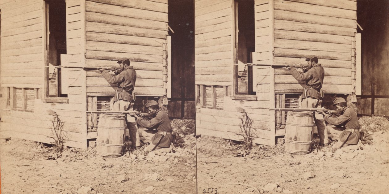 Farbige Wachen im Dienst in der Nähe von Dutch Gap, 1864 von E. and H.T. Anthony