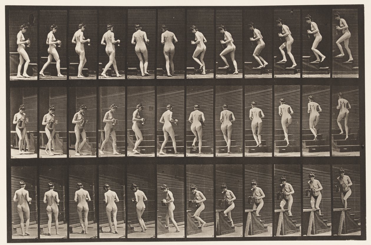 Tafel 103. Drehen und Treppensteigen, Krug und Becher in den Händen, 1872-1885 von Eadweard Muybridge