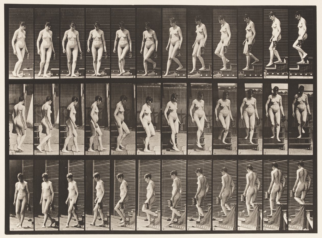 Tafel 138. Treppe hinuntergehen, sich umdrehen; Krug in der linken Hand von Eadweard Muybridge