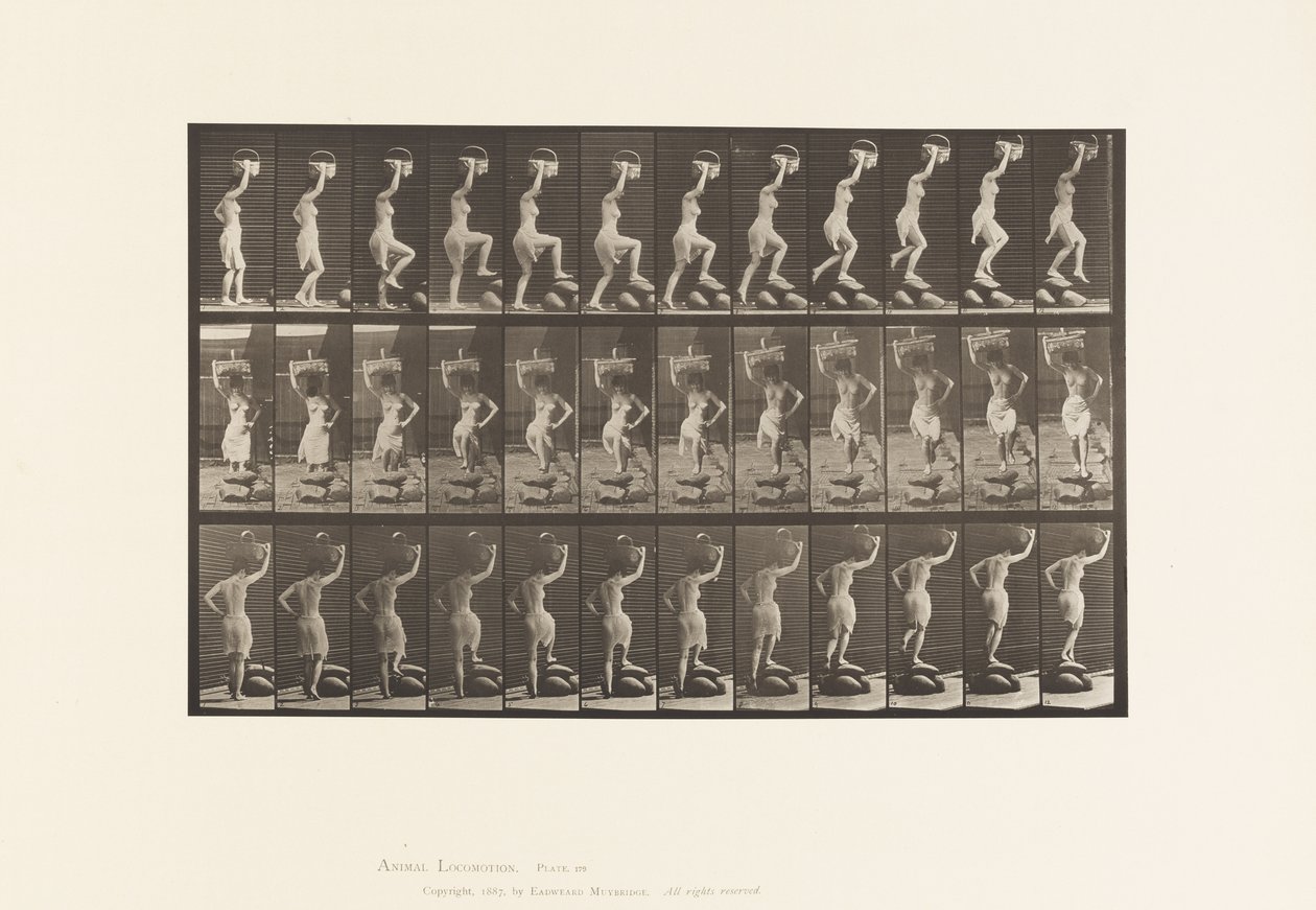 Tafel 179. Auf und über einen Felsen steigen, ein Korb auf dem Kopf von Eadweard Muybridge