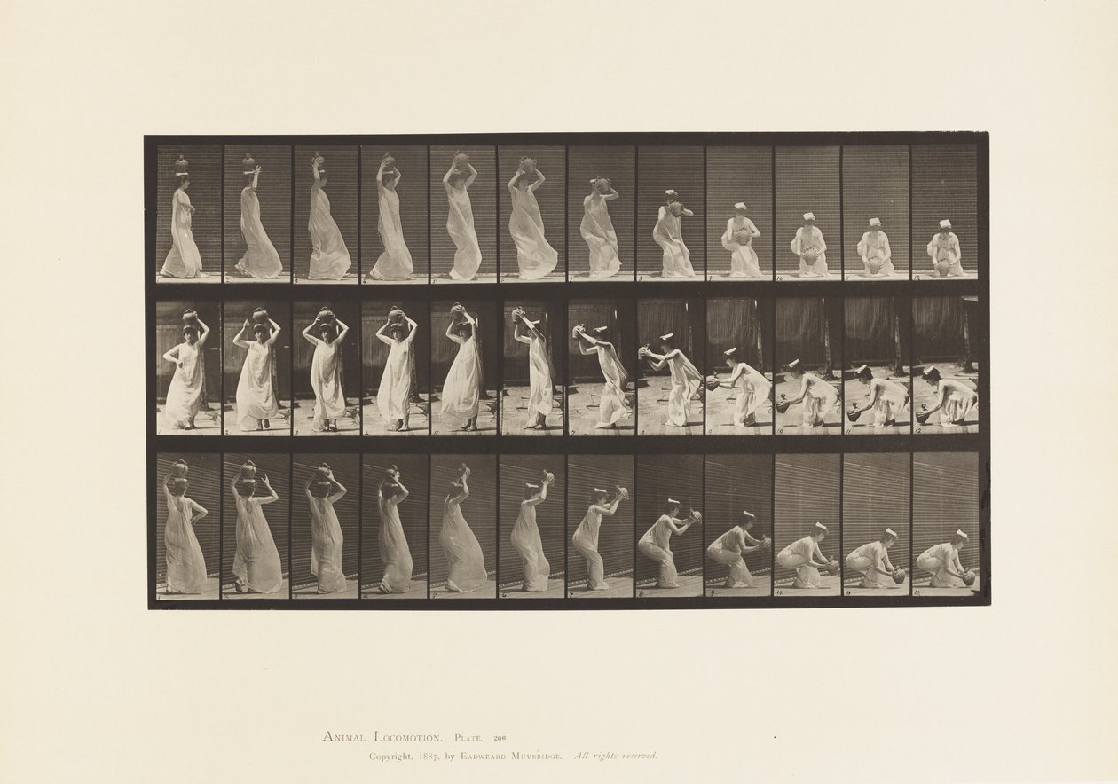 Tafel 206. Wasserkrug auf dem Kopf tragen, sich drehen und abstellen von Eadweard Muybridge
