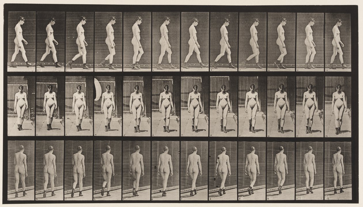 Gehen, mit hochhackigen Stiefeln von Eadweard Muybridge