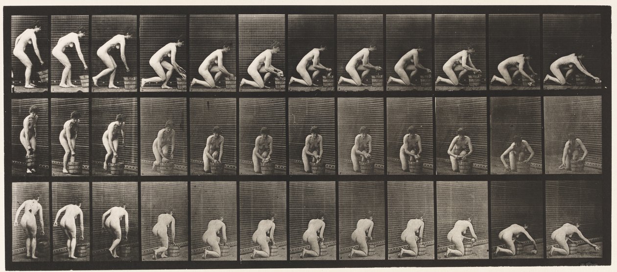 Auf rechtem Knie knien und den Boden schrubben von Eadweard Muybridge