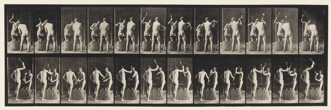 Schmiede, zwei Modelle, Hämmern auf dem Amboss von Eadweard Muybridge