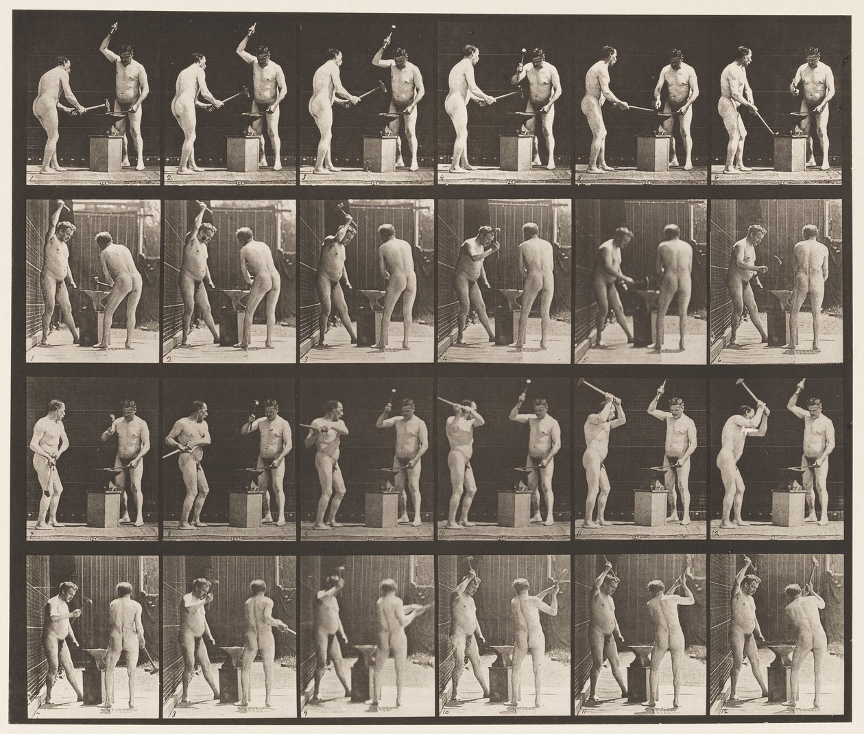 Tafel 377. Schmied, zwei Modelle, Hämmern auf dem Amboss von Eadweard Muybridge
