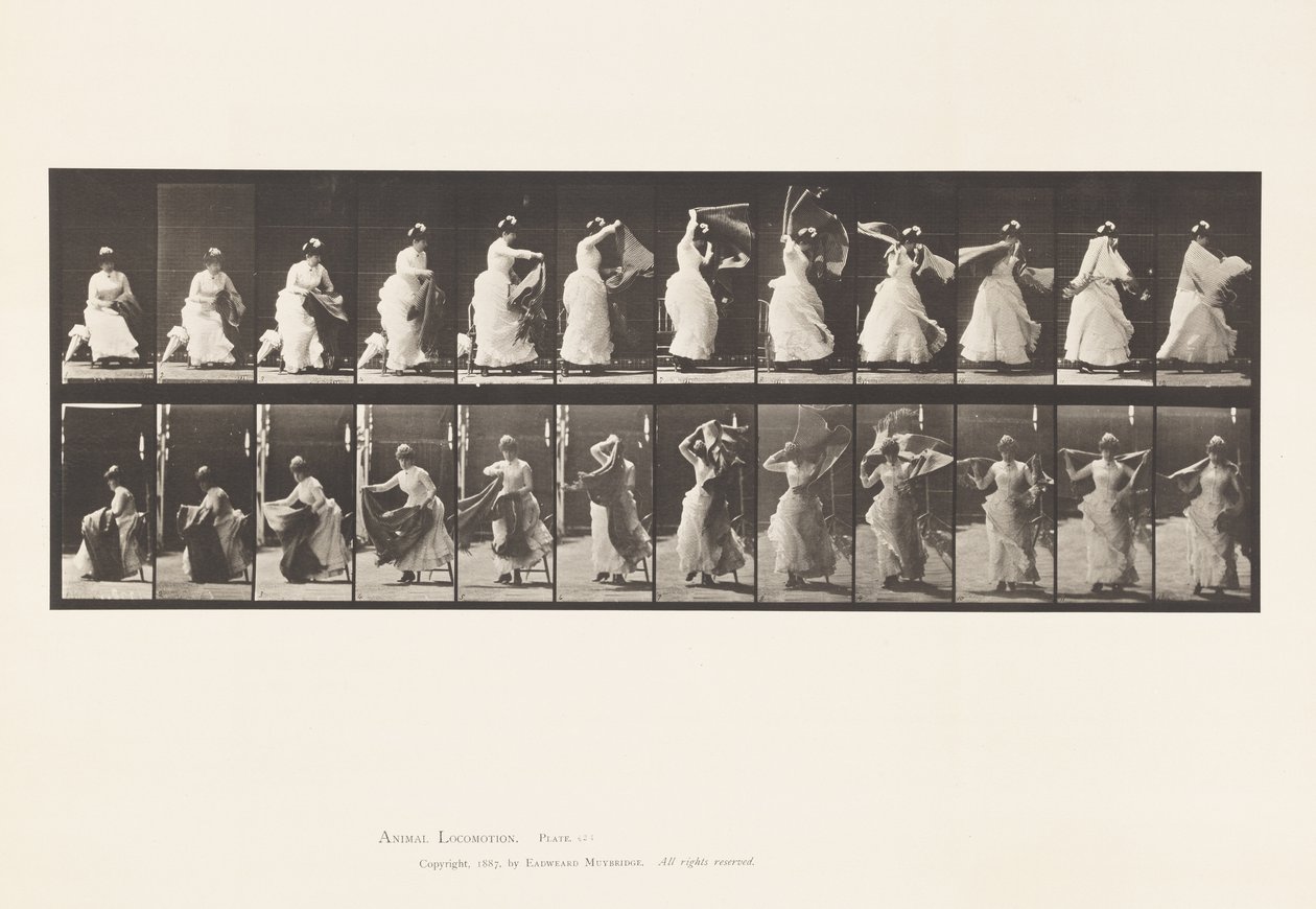 Toilette; Aufstehen vom Stuhl und Anziehen des Schals von Eadweard Muybridge