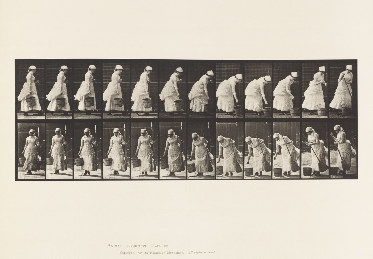 Tafel 437. Eimer abstellen und zum Fegen vorbereiten von Eadweard Muybridge