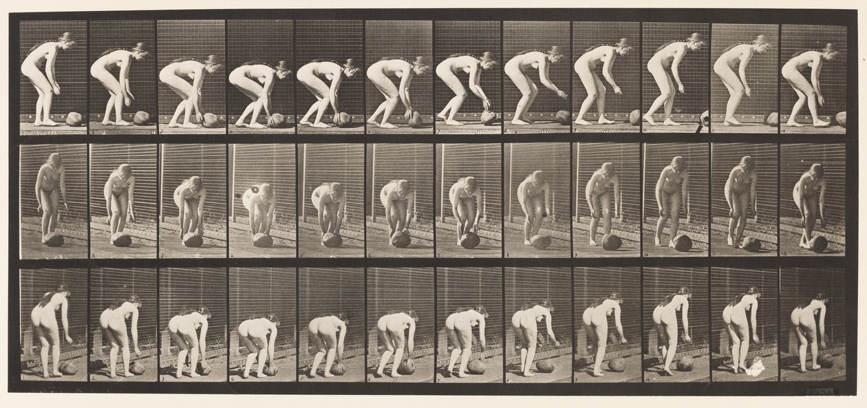 Tafel 442. Bücken und einen Stein auf dem Boden rollen von Eadweard Muybridge
