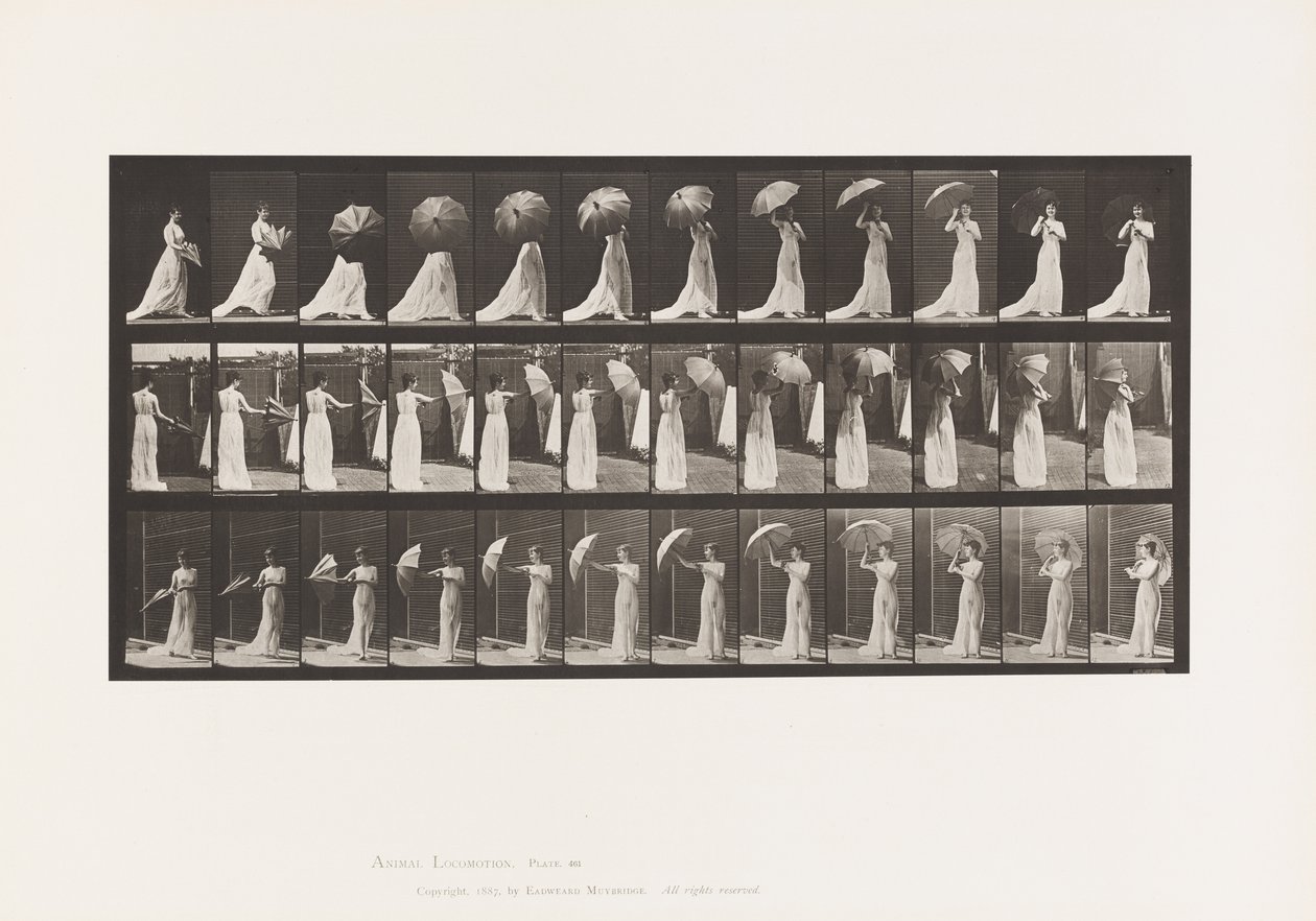Tafel 461. Einen Sonnenschirm öffnen und sich umdrehen von Eadweard Muybridge