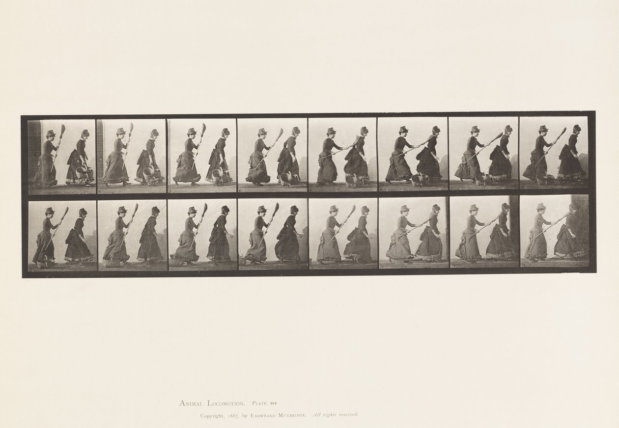 Tafel 464. Zwei Modelle, 16 jagt 4 mit einem Besen, 1885 von Eadweard Muybridge