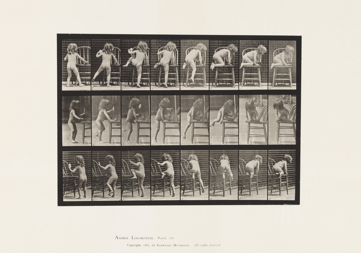 Tafel 475. Kind, Auf einen Stuhl steigen von Eadweard Muybridge