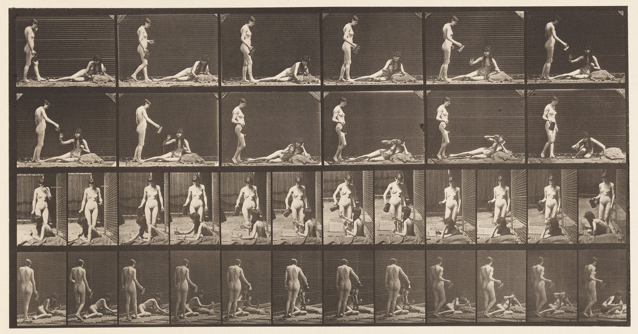 Tafel 485. Zwei Modelle; A, 10 steht und füllt einen Kelch von Eadweard Muybridge