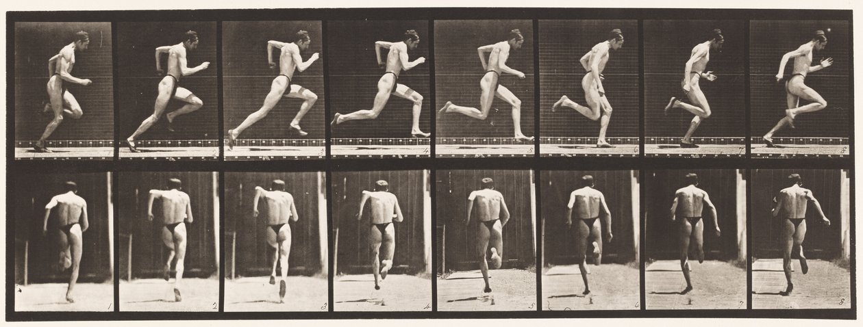 Tafel 61. Mit voller Geschwindigkeit laufen (unvollständige Aktion, Schuhe) von Eadweard Muybridge