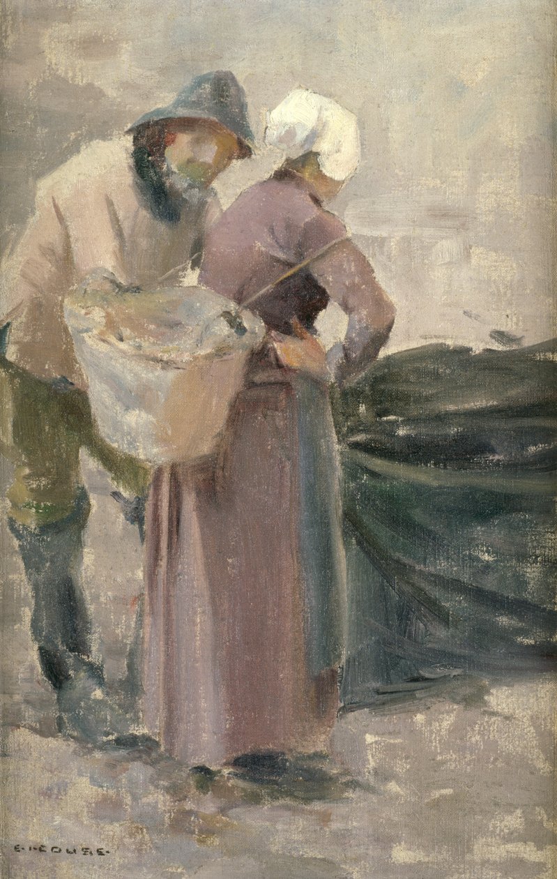 Die Hausfrau betrachtet den Fang des Fischers, ca. 1900 von Eanger Irving Couse