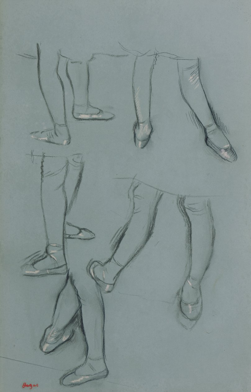 Fünf Studien eines Beinpaares, ca. 1878-80 (Bleistift, Kohle und Pastell auf grünem Papier) von Edgar Degas