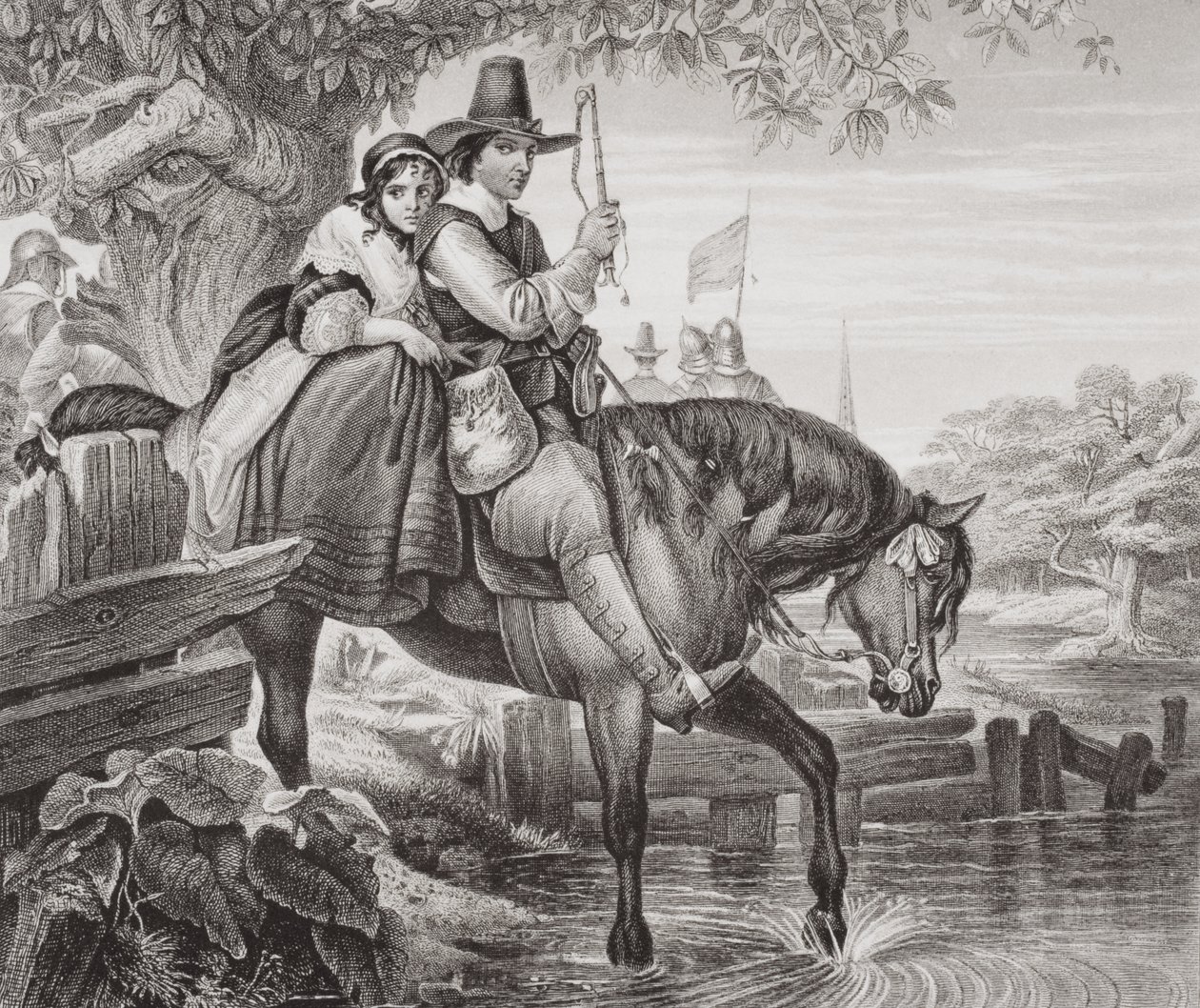 Karl II. (1630-85) in Verkleidung, unterstützt bei seiner Flucht von Jane Lane nach der Niederlage in der Schlacht von Worcester 1651, aus 