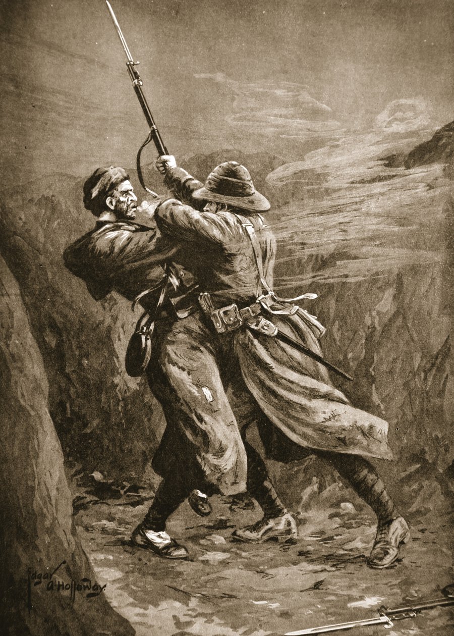 Private Lavin kämpft mit einem türkischen Bomber in einem britischen Schützengraben bei Suvla Bay, Gallipoli von Edgar Alfred Holloway