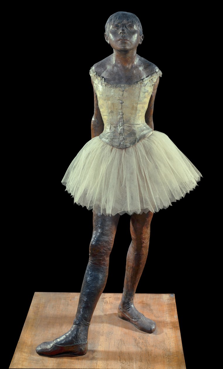 14-jährige oder große Tänzerin gekleidet - Skulptur von Edgar Degas (1834-1917) in Bronze, Tüll und rosa Satin auf Holzsockel von Edgar Degas