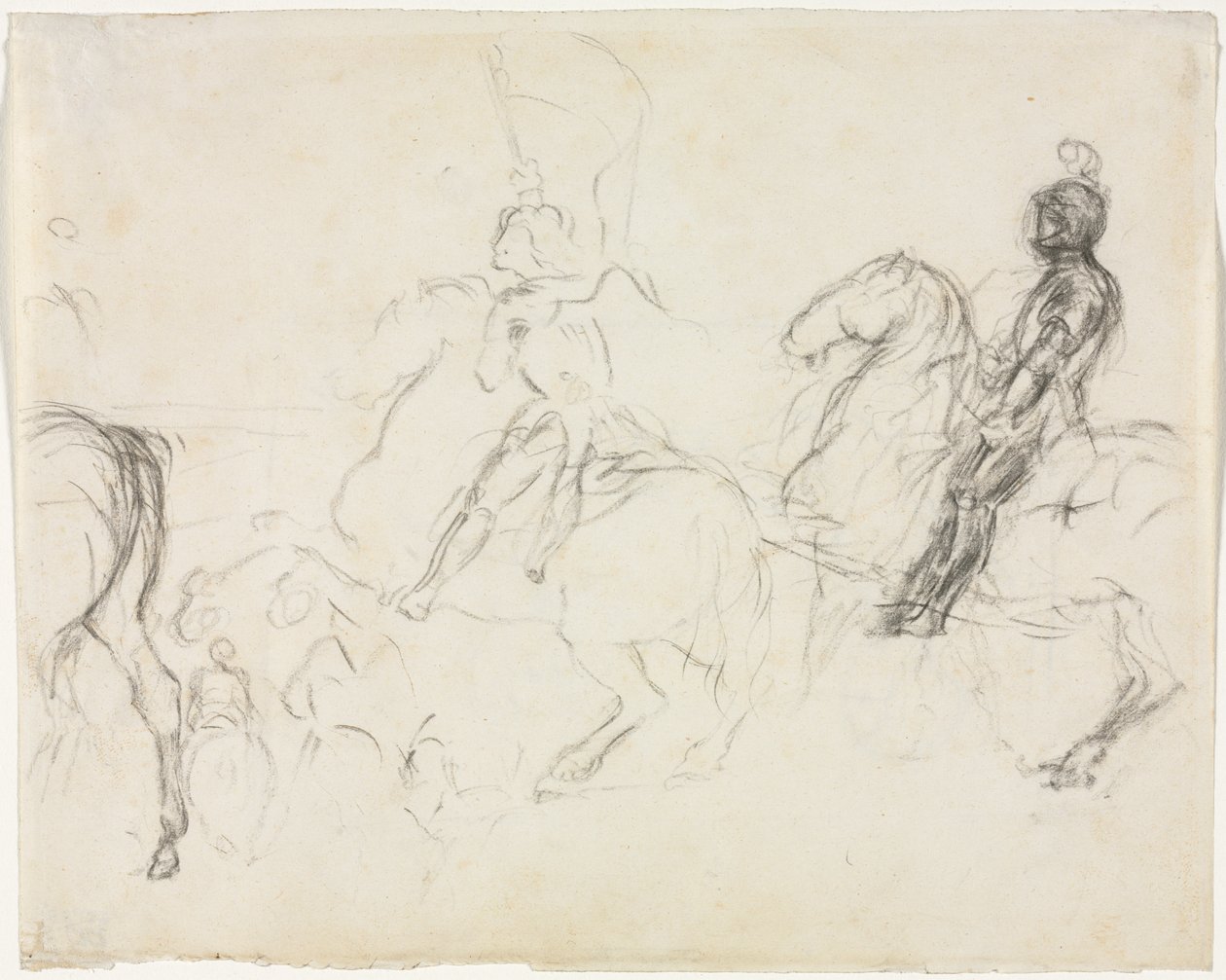 Kampfszene mit gepanzerten Figuren zu Pferd (recto) von Edgar Degas