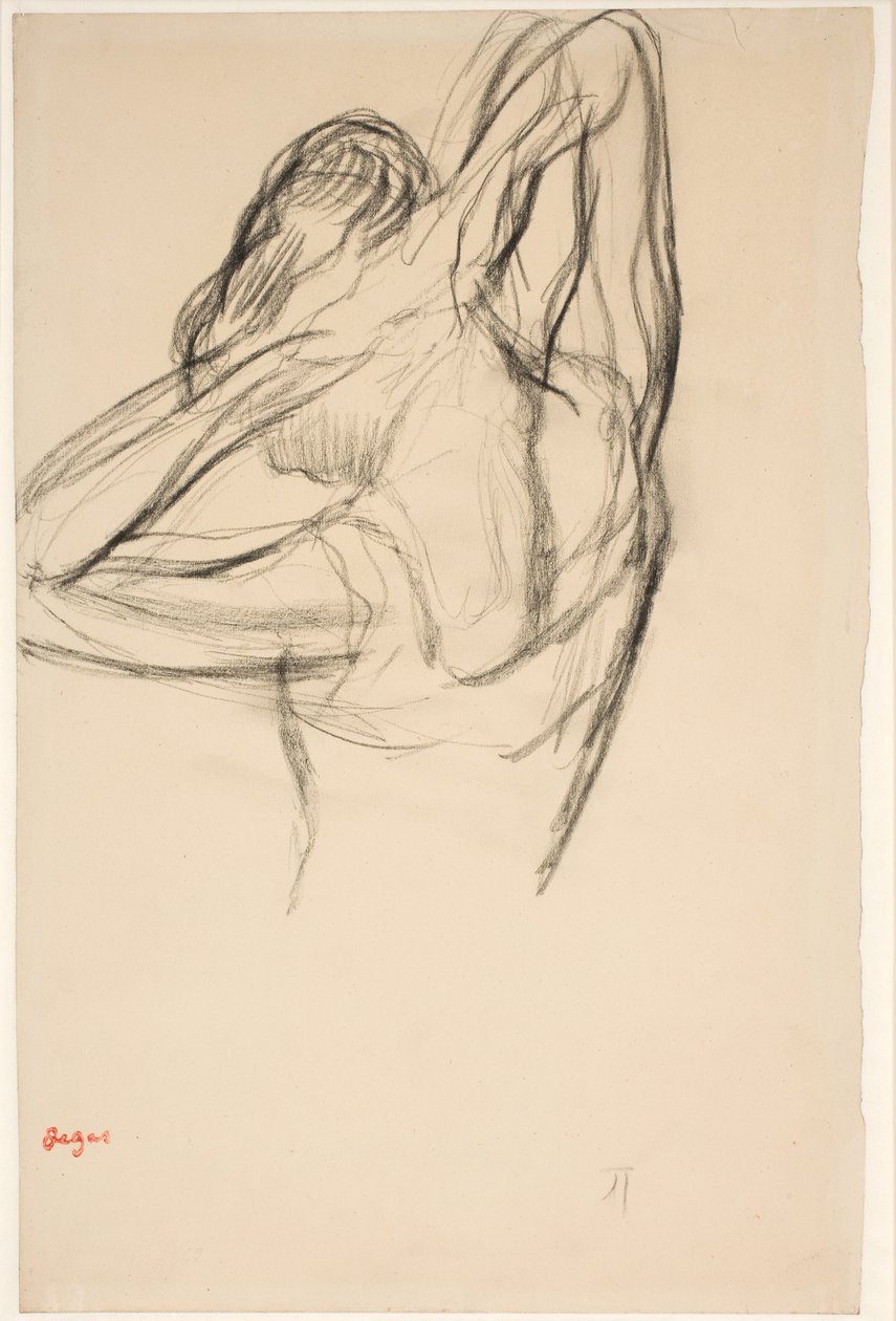 Tänzerin, Halbfigur, Arme hinter dem Kopf verschränkt, ca. 1890 von Edgar Degas