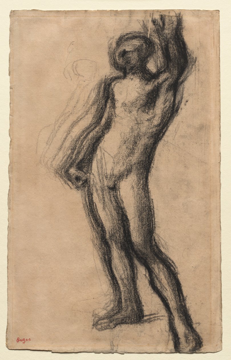 Stehender nackter Mann mit erhobener linker Hand, ca. 1900 von Edgar Degas