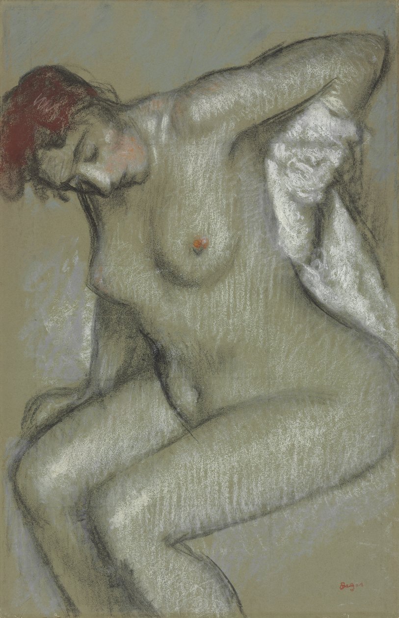Nackte Frau trocknet sich ab; Femme nue s