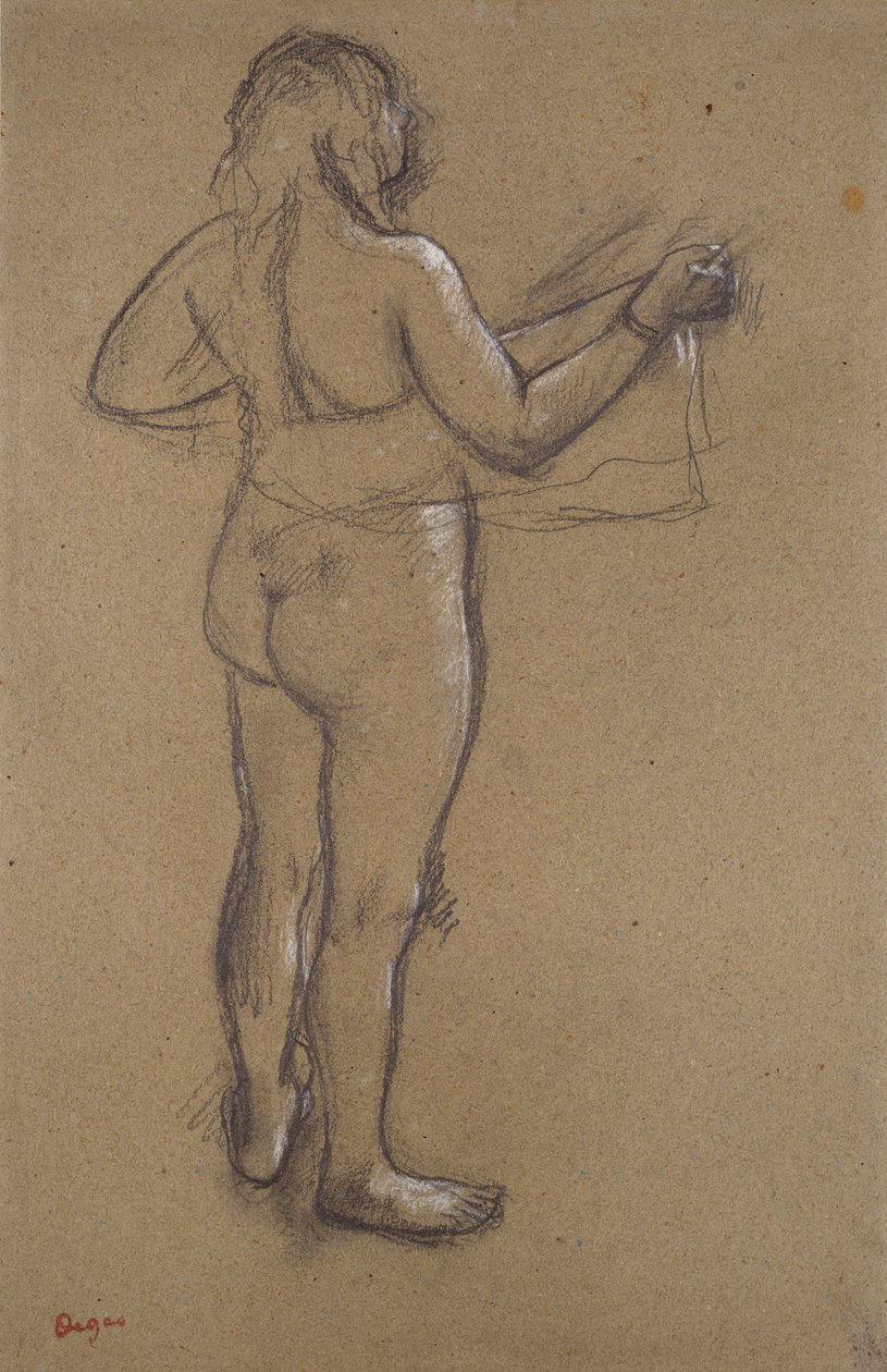 Nackte Frau, die sich mit einem Handtuch abtrocknet, von hinten gesehen von Edgar Degas