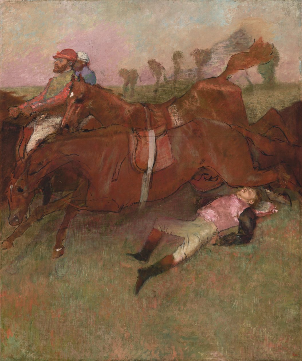 Szene vom Hindernisrennen: Der gestürzte Jockey von Edgar Degas