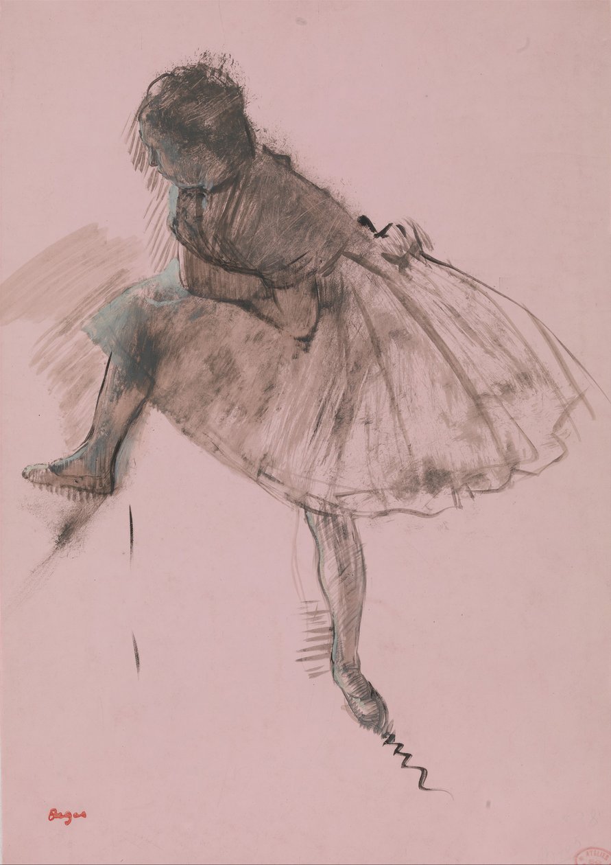 Studie einer Balletttänzerin (recto), Zwei Studien von Tänzern (verso), ca. 1873 von Edgar Degas
