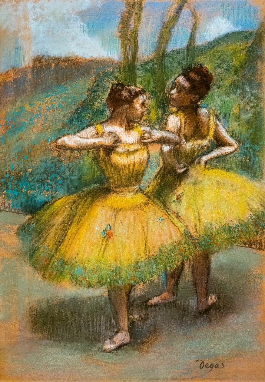 Zwei Tänzerinnen in Gelb. Um 1896. Pastell und Kohle auf zwei Papierstreifen. von Edgar Degas