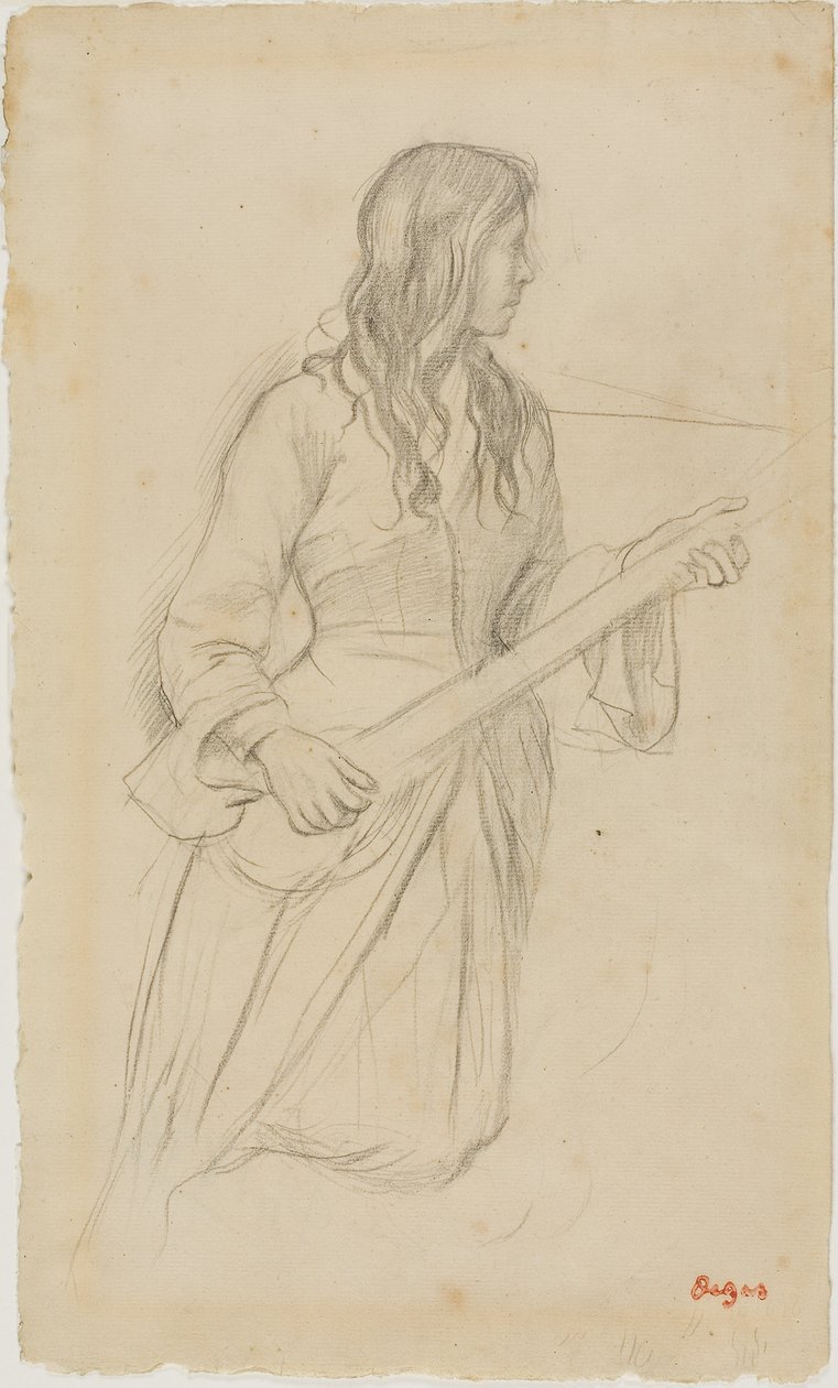 Junge Frau spielt Mandoline, Studie für das Porträt von Mlle. Fiocre im Ballett "La Source" von Edgar Degas
