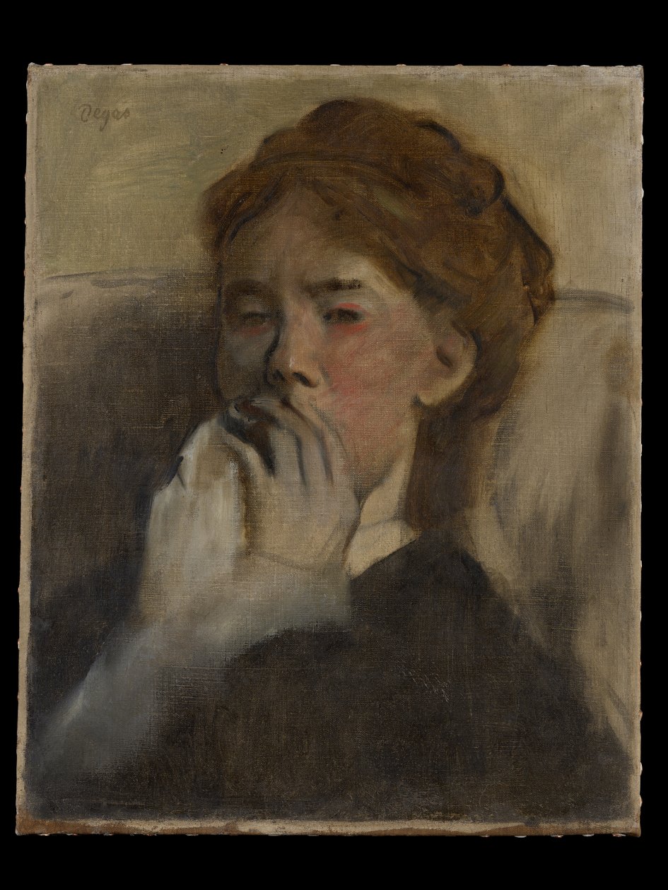 Junge Frau mit der Hand über dem Mund von Edgar Degas
