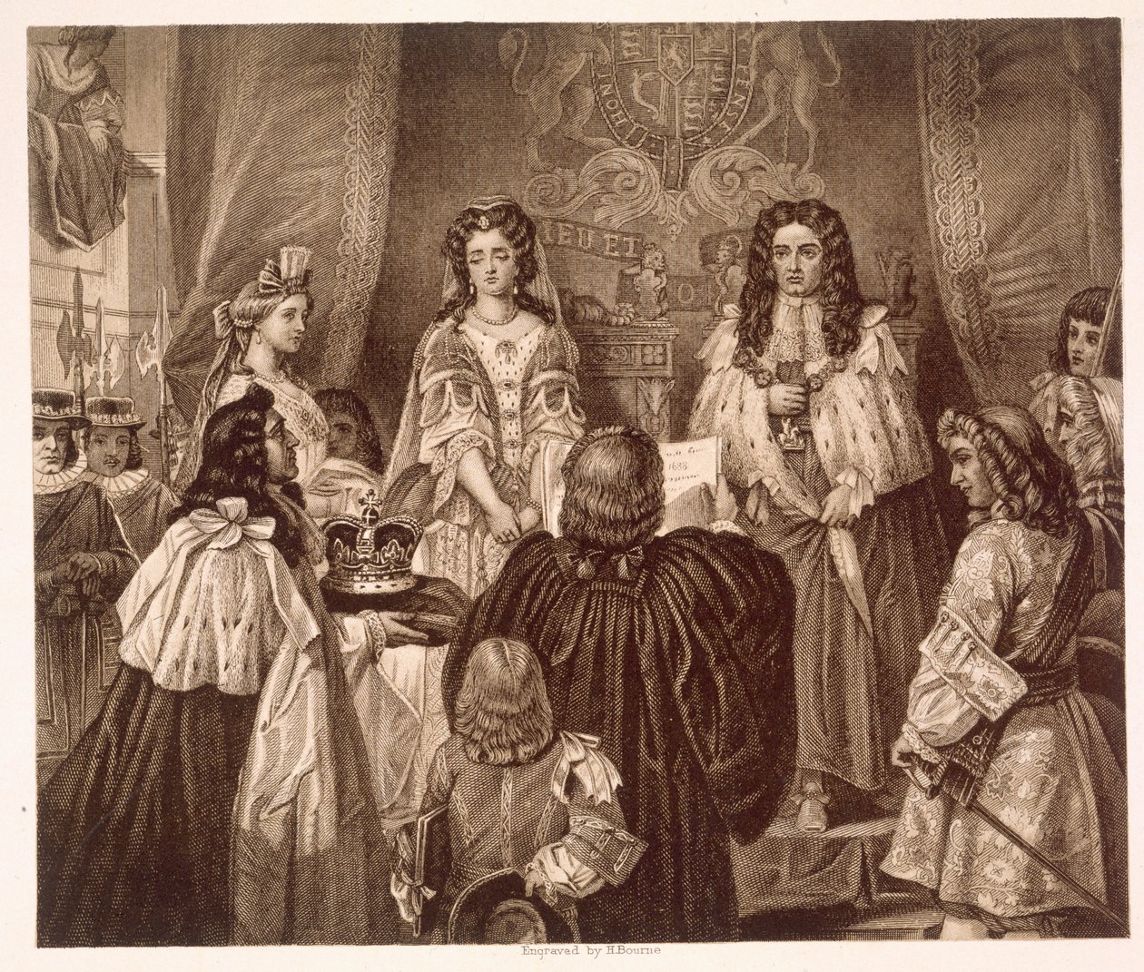 Die Krone, die William und Mary von den Lords und Commons in Whitehall am 12. Februar angeboten wurde von Edgar Melville (after) Ward