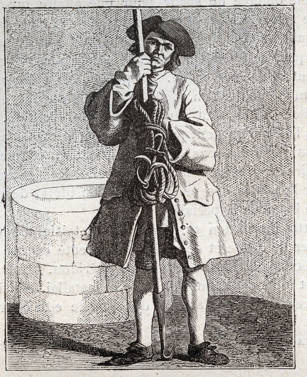 Der Brunnenreiniger - Kleines Gewerbe in Paris („Études prises dans le bas Peuple, ou les Cris de Paris“) - Gravur von Edme Bouchardon (1698-1762) von Edmé Bouchardon